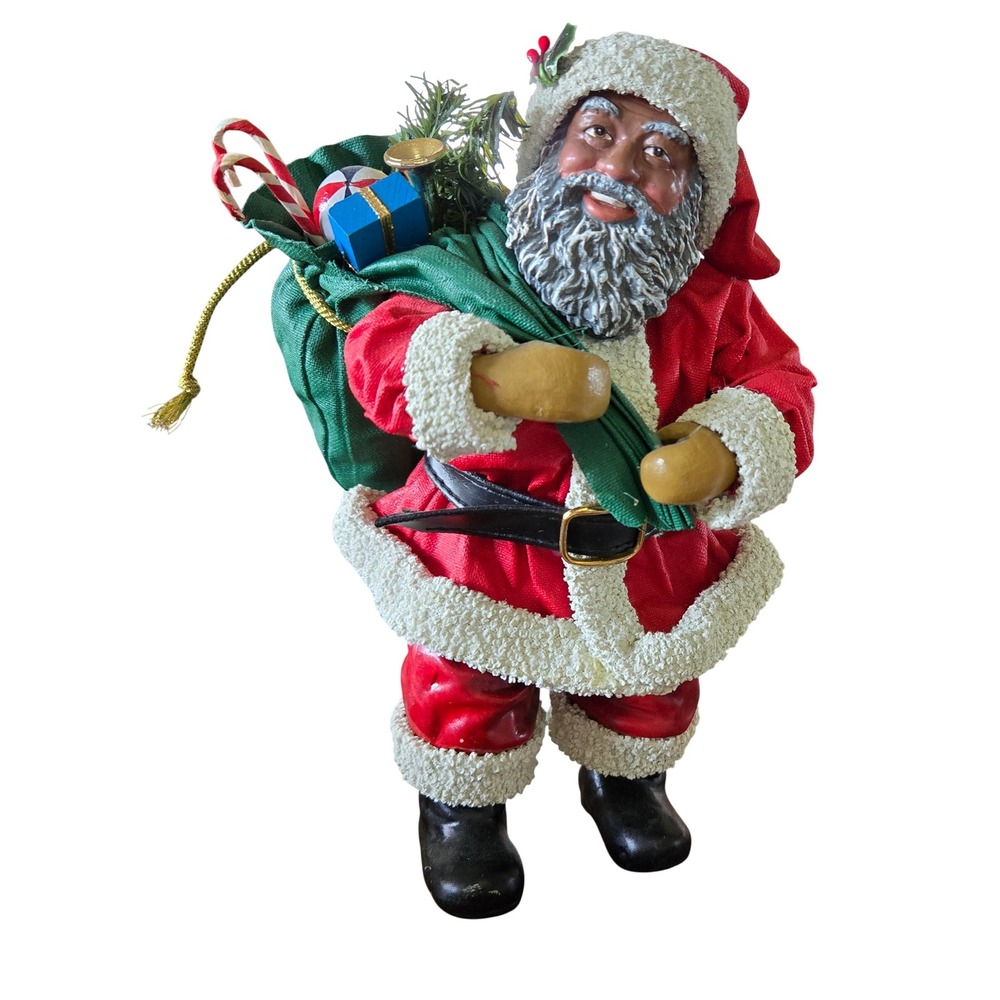 Clothtique Possible Dreams Black Santa Figurine 1995 Christmas Toy Sack 10 inch